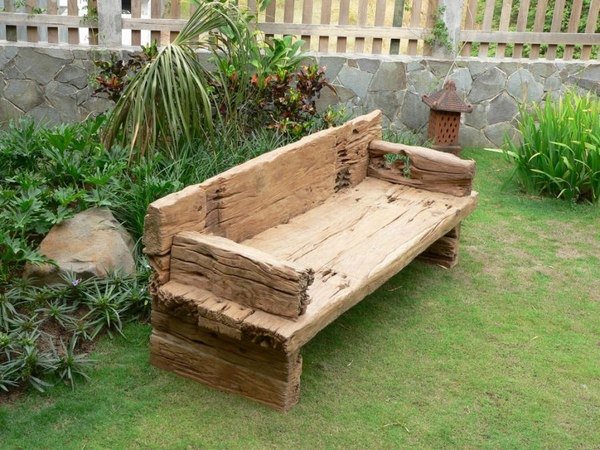 garden sleepers ideas reclaimed railway sleepers DIY garden wooden bench